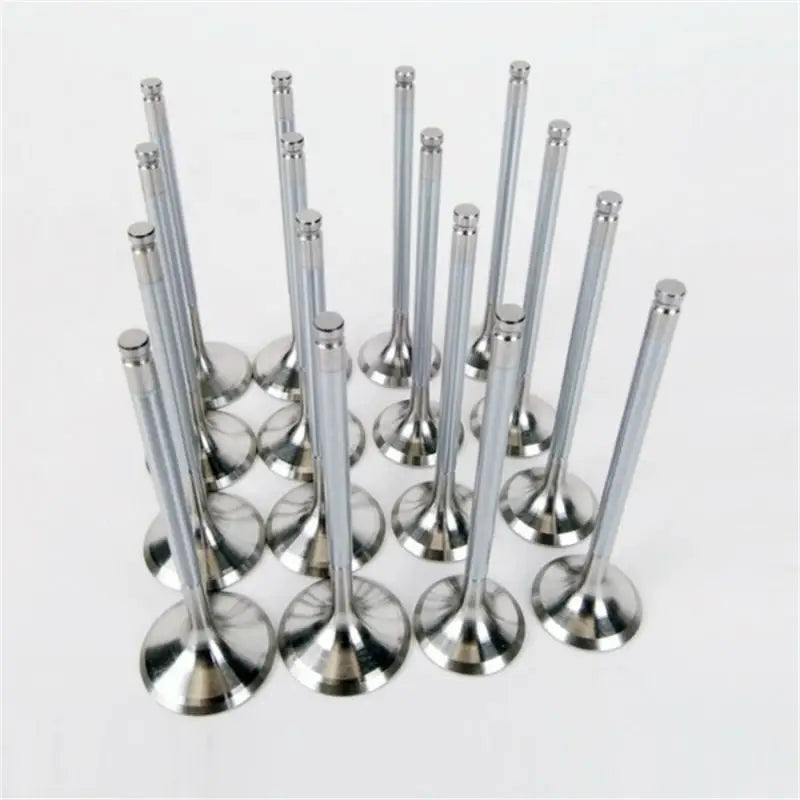 Shiny metal Skunk2 Alpha Series Honda Acura VTEC engine valves in product shot