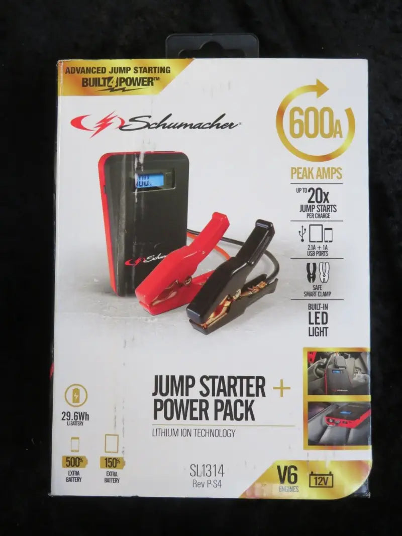 SL1314 Schumacher 600 Peak Amp Lithium Ion Jump Start - Battery Portable Starter