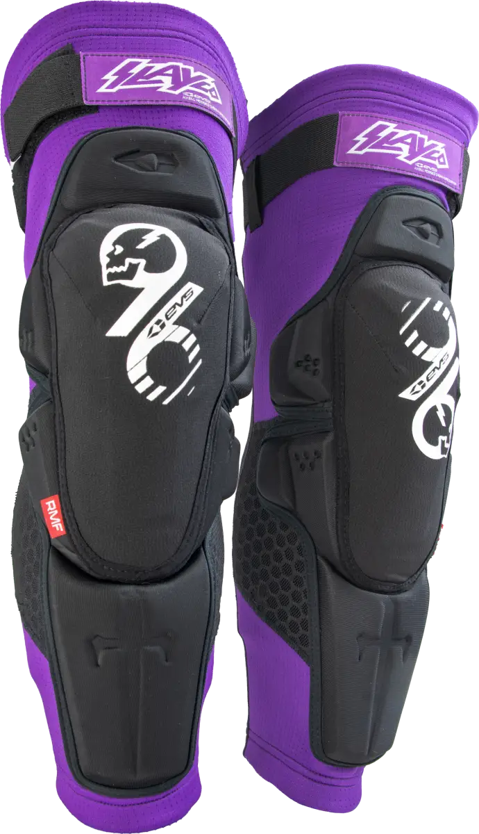 SLAYCO 96 Knee Pad L/XL product image; low profile, CE LEVEL 2 certified, RMF reactive memory foam, bio-foam, silicone grippers, HEXPRENE fabric, increased mobility, maximum airflow; ideal for freestyle MX, motocross, dual sport riders.