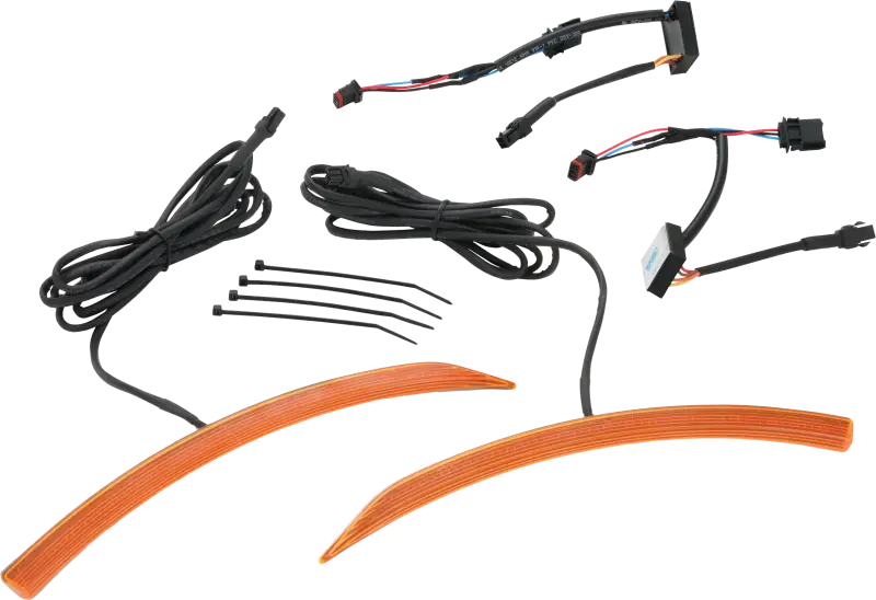 Motorcycle fender led light with amber lens, wiring harness, and cable ties for easy install