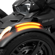 Black Can-Am Spyder front with fender led light amber lens and illuminated amber led lights