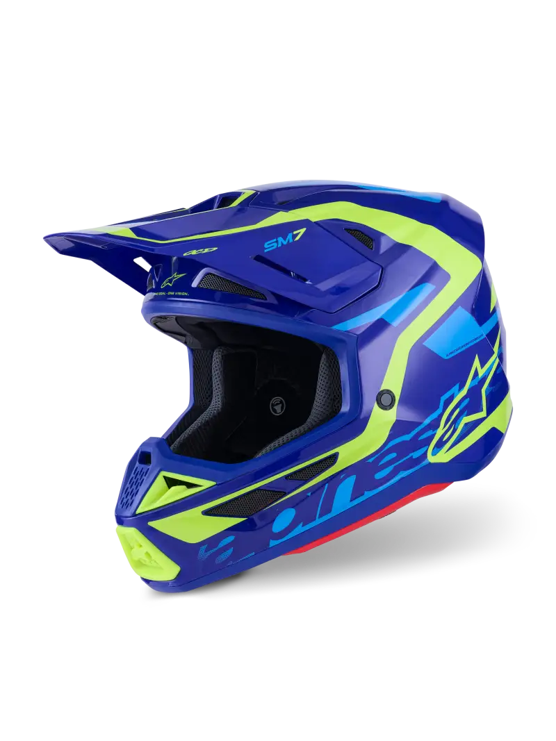 Sm7 Deed Helmet Blue/Ylw Fluo Glossy Lg - ALPINESTARS