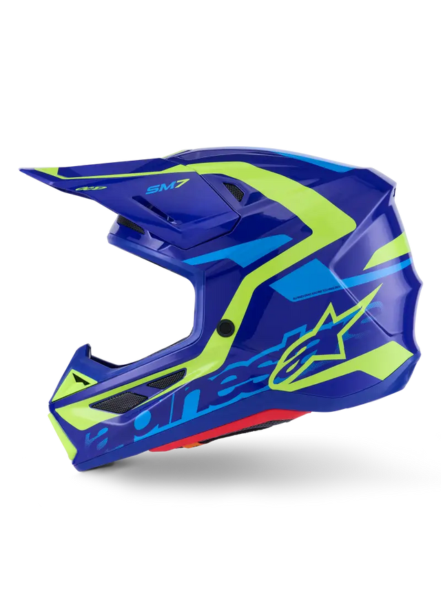 Sm7 Deed Helmet Blue/Ylw Fluo Glossy Lg - ALPINESTARS