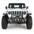 White Jeep Wrangler with aftermarket bumper featuring Smittybilt 97-06 Wrgl door skin