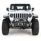 White Jeep Wrangler with aftermarket bumper featuring Smittybilt 97-06 Wrgl door skin
