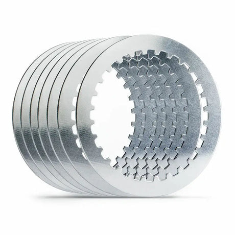 Stack of steel clutch plates with internal gear teeth for sp557-7-2101 high production tolerances