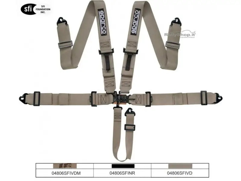 Tan racing harness with Sparco Belt Latch Link SFI Grey 04806SFIVD for secure latch link