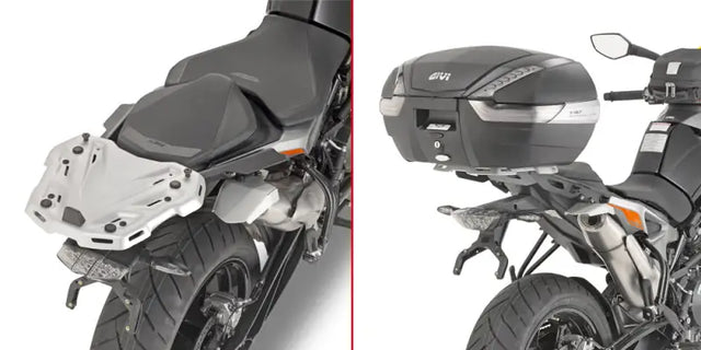 Motorcycle rear luggage rack and top case for KTM with mounting hardware, ideal RV and truck parts