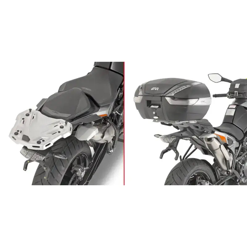 Motorcycle rear luggage rack and top case for KTM with mounting hardware, ideal RV and truck parts