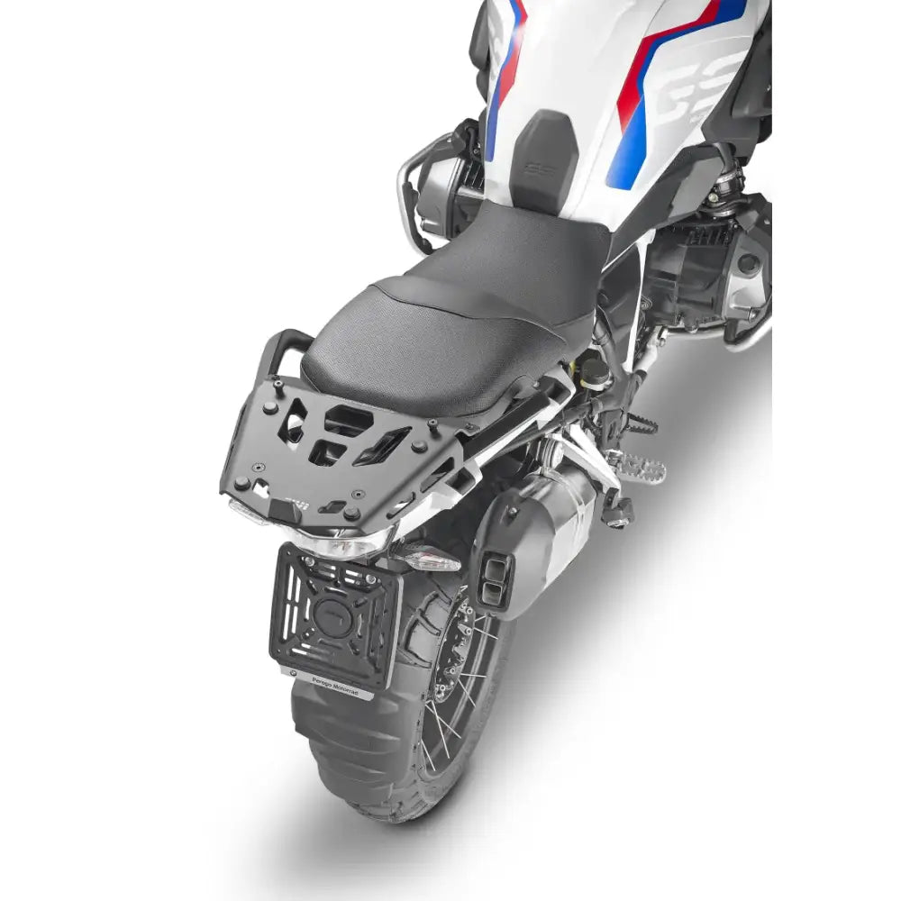 Motorcycle with rear luggage rack and passenger seat, ideal for BMW with mounting hardware