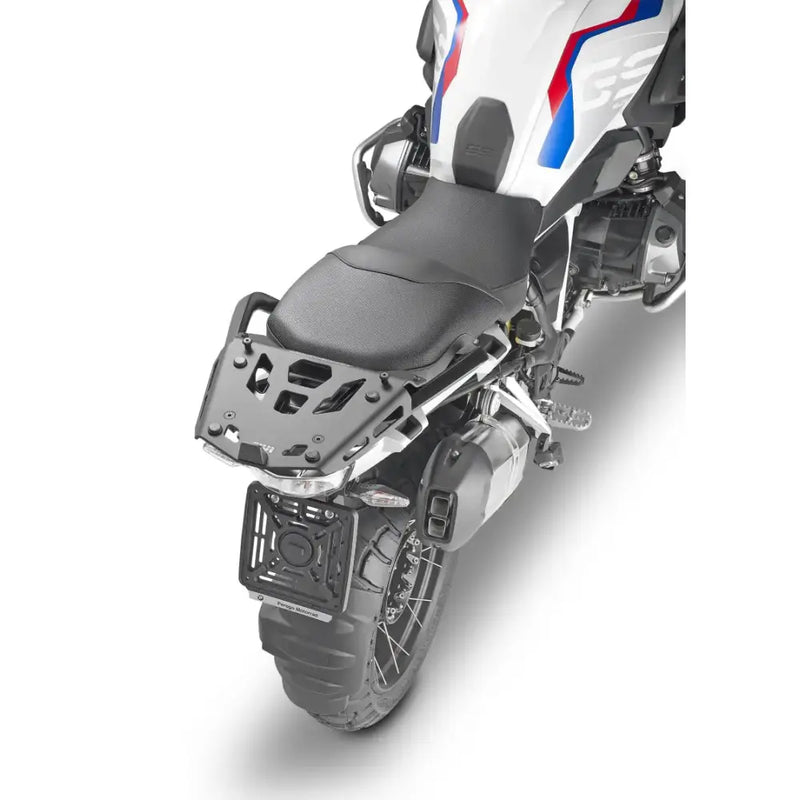 Motorcycle with rear luggage rack and passenger seat, ideal for BMW with mounting hardware