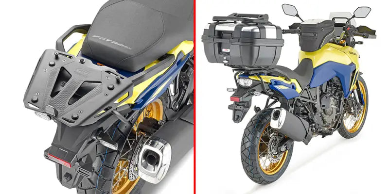 Yellow and blue motorcycle with mounting hardware for RV parts & accessories, truck parts
