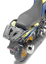 Motorcycle rear luggage rack with mounting hardware for Suz Monolock Monokey in black