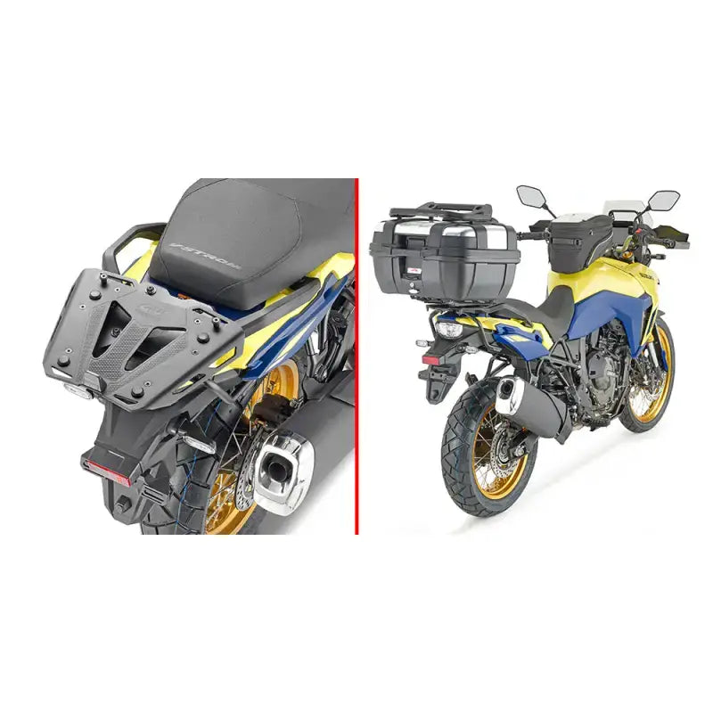 Yellow and blue motorcycle with mounting hardware for RV parts & accessories, truck parts