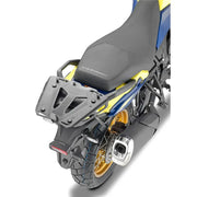 Motorcycle rear luggage rack with mounting hardware for Suz Monolock Monokey in black