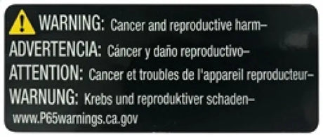 Warning label about cancer and reproductive harm on Spectre Adjustable Conical Air Filter