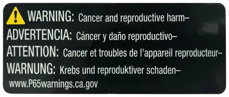 Warning label about cancer and reproductive harm on Spectre Air Duct Hose Filter Adapter 3in. Grey