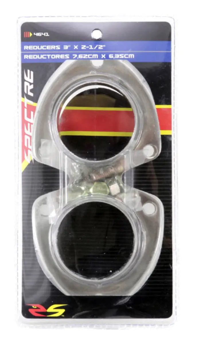 Two exhaust reducers in packaging for the Spectre Header Reducer Kit - 3in
