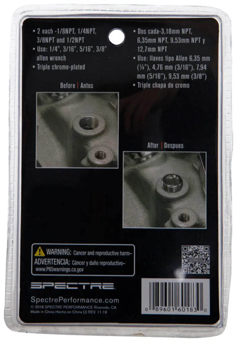 Spectre Pipe Plug Kit - Includes (2) 1/8in. / (2) 1/4in. / (2) 3/8in. / (2) 1/2in. Plugs - Chrome 