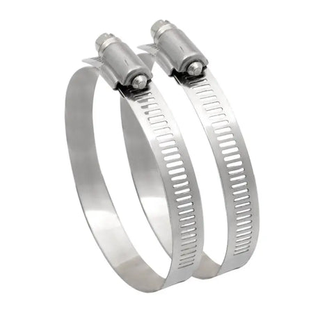 Two metal Spectre Worm Gear Hose Clamps for secure gear hose connections