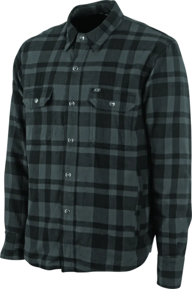 Plaid button-down shirt on Speed and Strength Black 9 2.0 Moto Shirt Grey Large