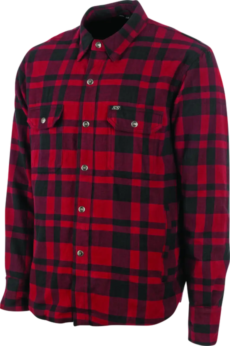 Red and black plaid speed and strength black moto shirt perfect fit for bikers