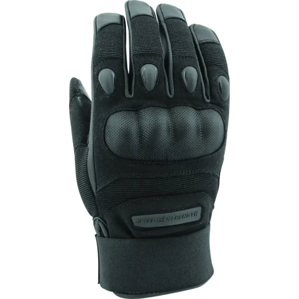 Black tactical arms gloves for protection and grip in the Speed and Strength Call to Arms product