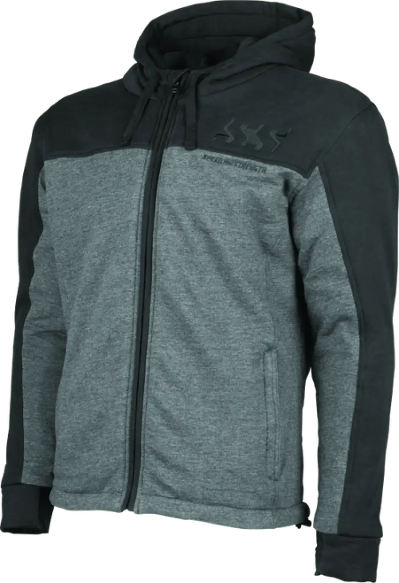 Two-tone black grey armored hoody with strength hammer design in 2XL size