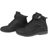 Pair of black speed and strength moment truth leather shoes motorcycle boots