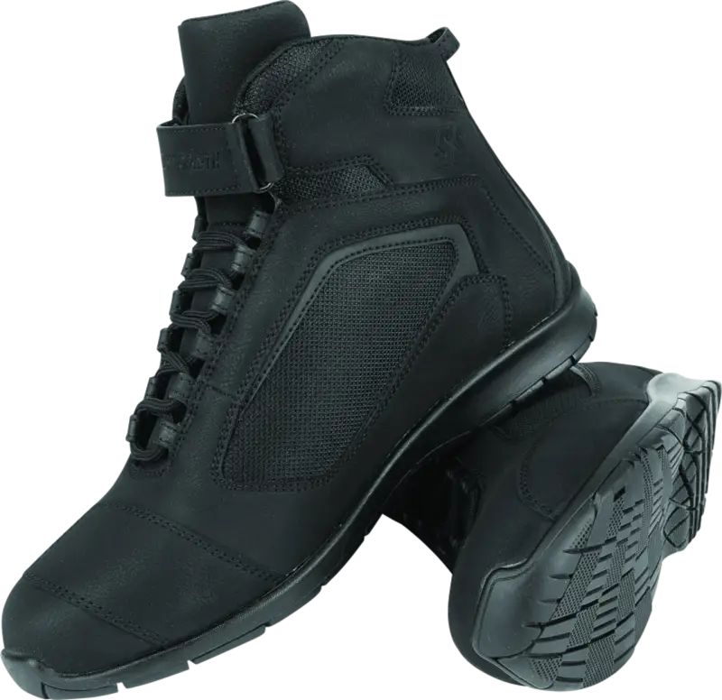 Black motorcycle riding boots from Speed and Strength Truth Leather shoe series