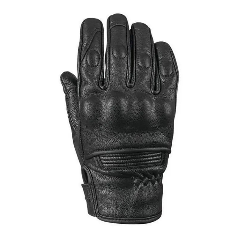 Black leather motorcycle glove featuring throttle body leather for strength and style