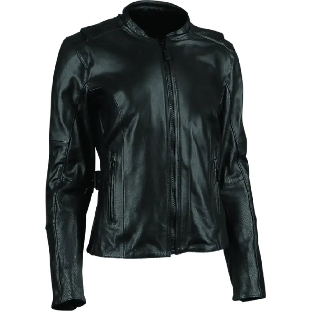 Black leather jacket from Speed and Strength Throttle Body Leather collection for women