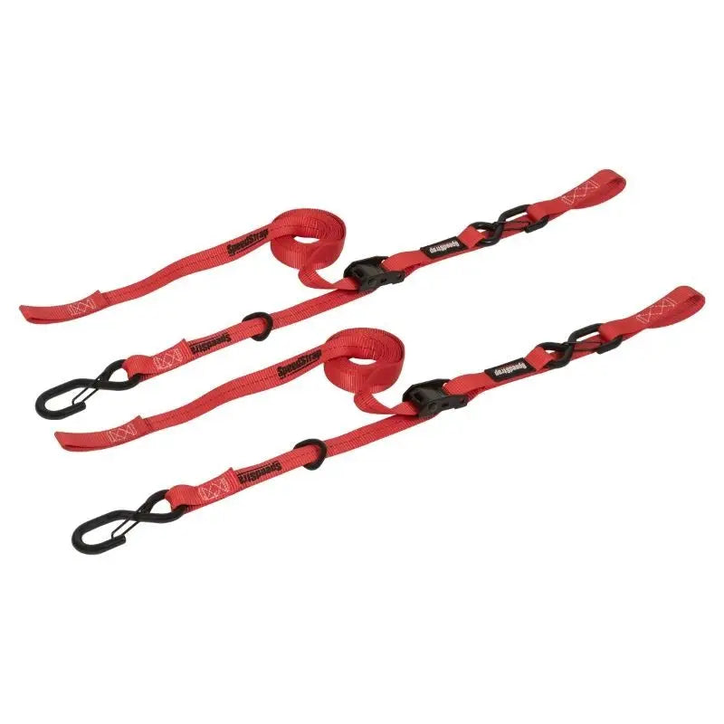 SpeedStrap 13803-2 SpeedStrap 1In x 10Ft Cam-Lock Tie Down with Snap S-Hooks Soft-Tie (2 Pack) - Red