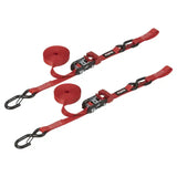 SpeedStrap 1In x 15Ft Ratchet Tie Down w/ Snap FtSFt Hooks Soft (2 Pack) - Red