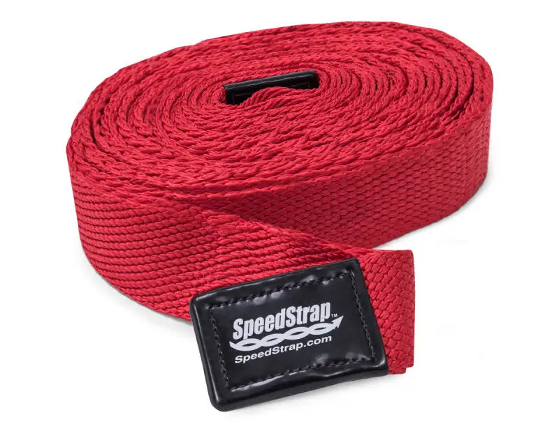 Red nylon recovery strap roll with black buckle for SpeedStrap 2In Big Daddy Weaveable Recovery Strap