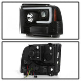 Black projector LED headlights for Super Duty trucks with LED daytime running lights
