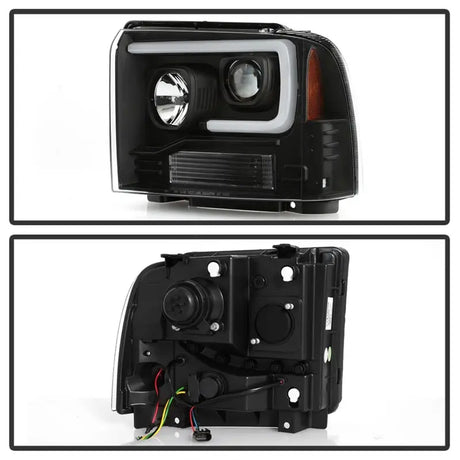 Black projector LED headlights for Super Duty trucks with LED daytime running lights