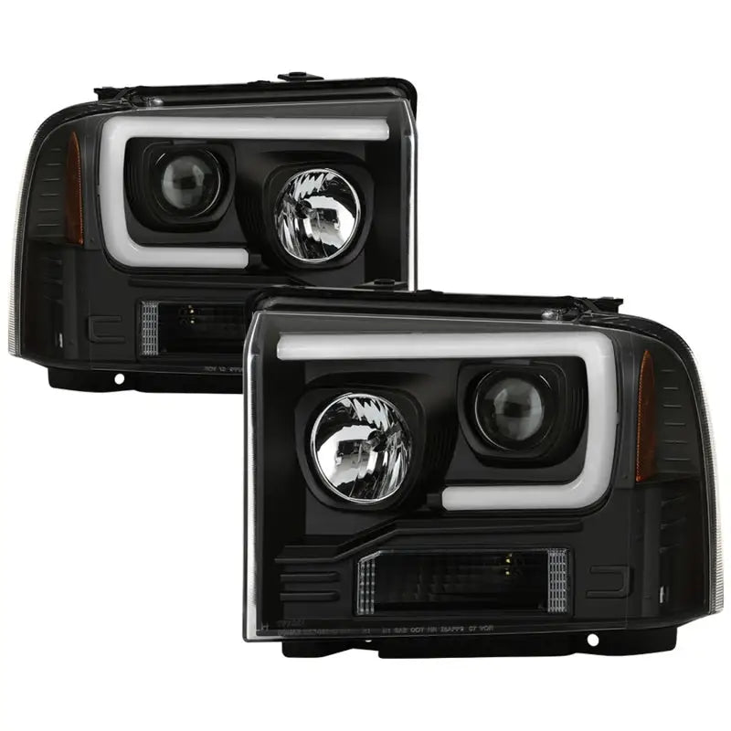 Black projector LED headlights for Ford Super Duty F250/350/450 with white daytime running lights