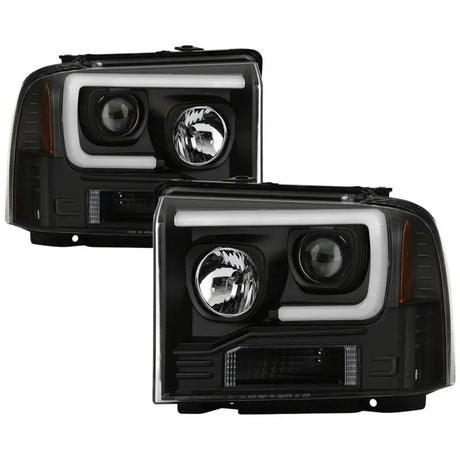 Black projector LED headlights for Ford Super Duty F250/350/450 with white daytime running lights