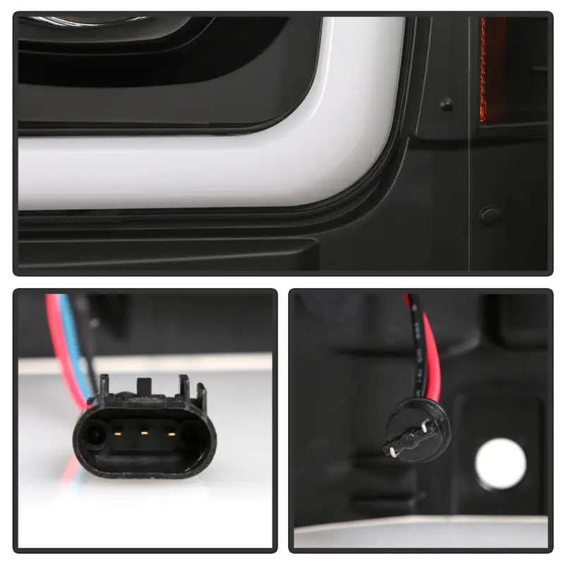 Automotive LED tail light assembly with wiring connectors for Super Duty projector LED headlights