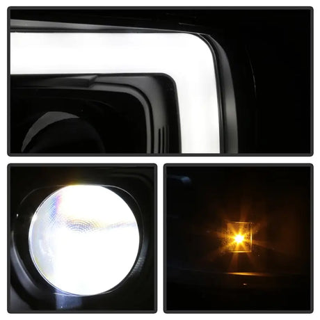 Black housing super duty projector LED headlights with daytime running lights and amber turn signals