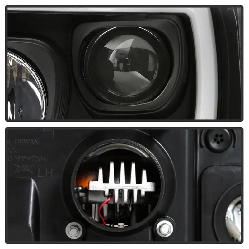 Black super duty projector LED headlights with projector lens and heat sink for Ford F250/350