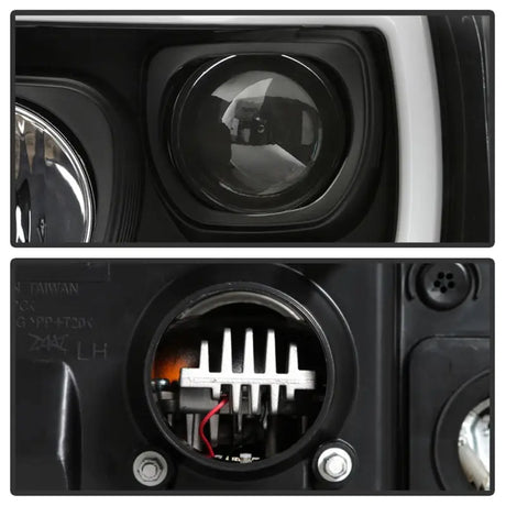 Black super duty projector LED headlights with projector lens and heat sink for Ford F250/350