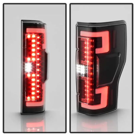 Black LED tail lights with red and white illumination for Ford F250 SD trucks