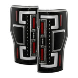 Black and chrome LED tail lights with red and white accents for Ford F250 SD