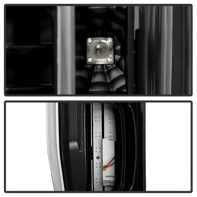Exposed internal components of Spyder Apex LED tail lights for Ford F250 SD