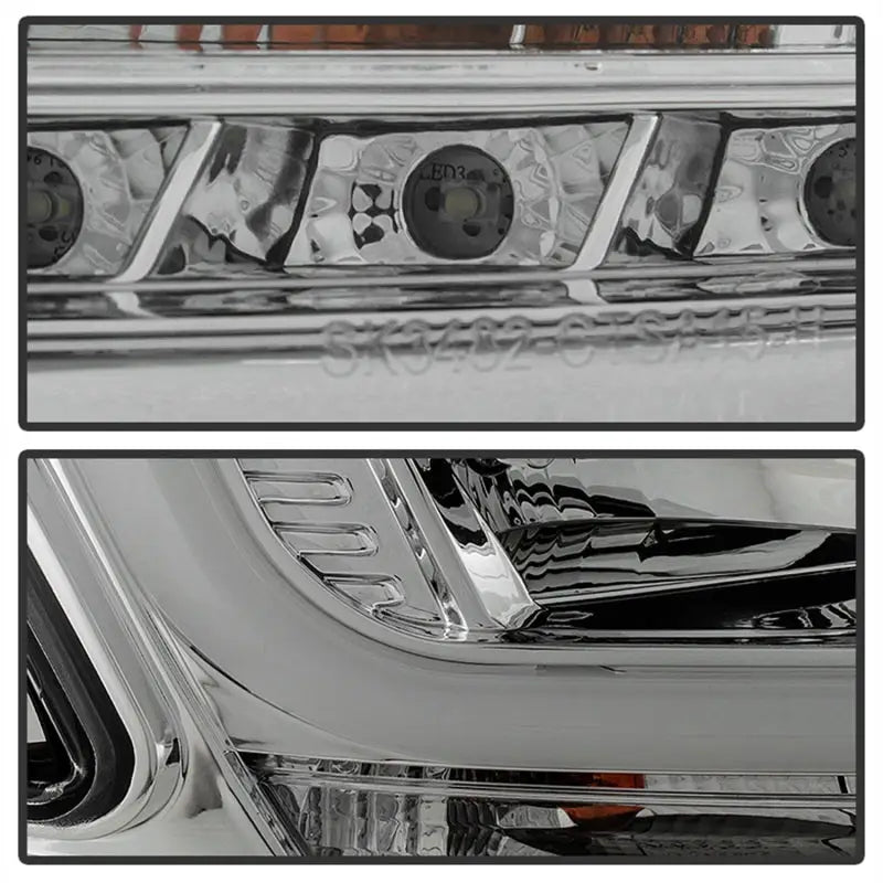 Close-up of chrome Chevy Tahoe projector headlights with LED DRL from Spyder Chevy Tahoe