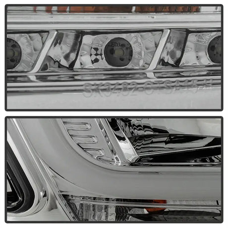 Close-up of chrome Chevy Tahoe projector headlights with LED DRL from Spyder Chevy Tahoe