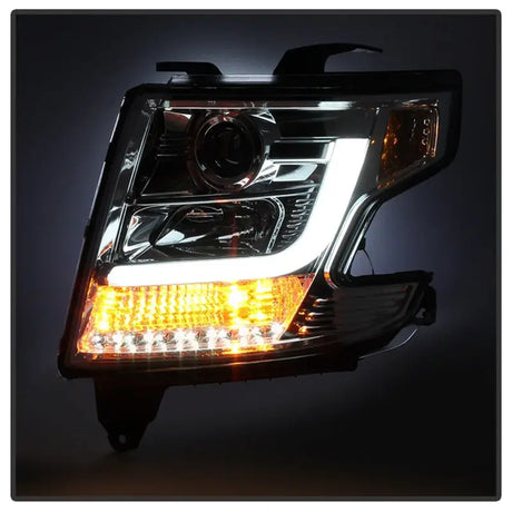 Illuminated LED projector headlights with chrome housing for Chevy Tahoe Spyder PRO-YD-CTA15-DRL-C