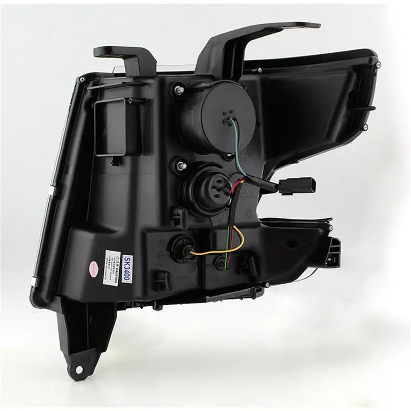 Rear view of black projector headlights for Chevy Tahoe with wiring, Spyder Chevy Tahoe upgrade